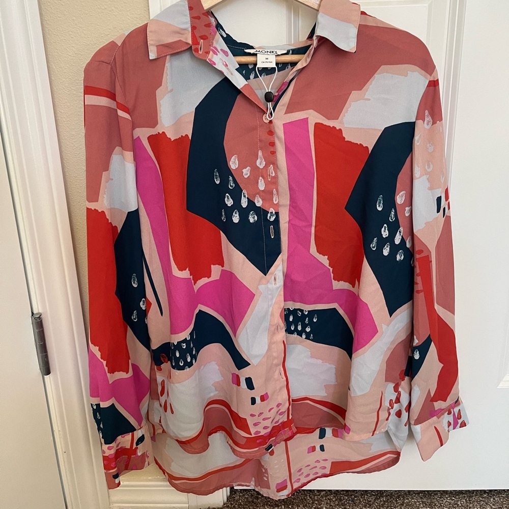Monki abstract button down - pink